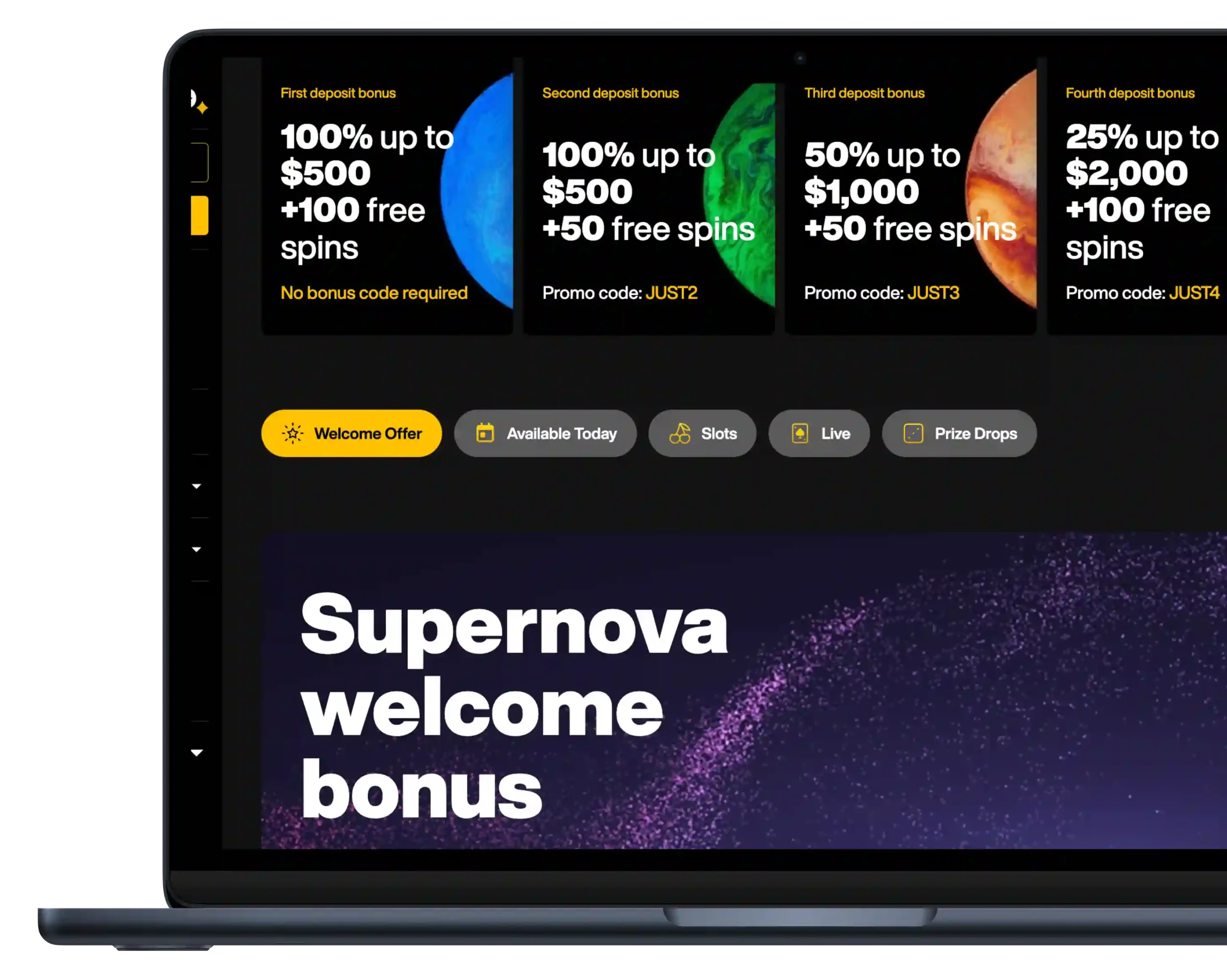 Detailed view of Just Casino lobby showing game categories and promotional tiles.